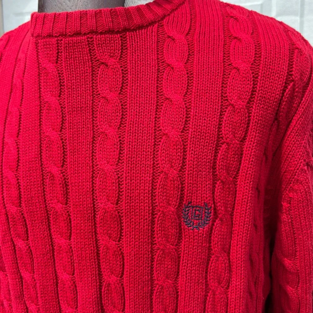 Chaps Ralph Lauren Mens Solid Red Cotton Cable‎ Knit Sweater Size Large